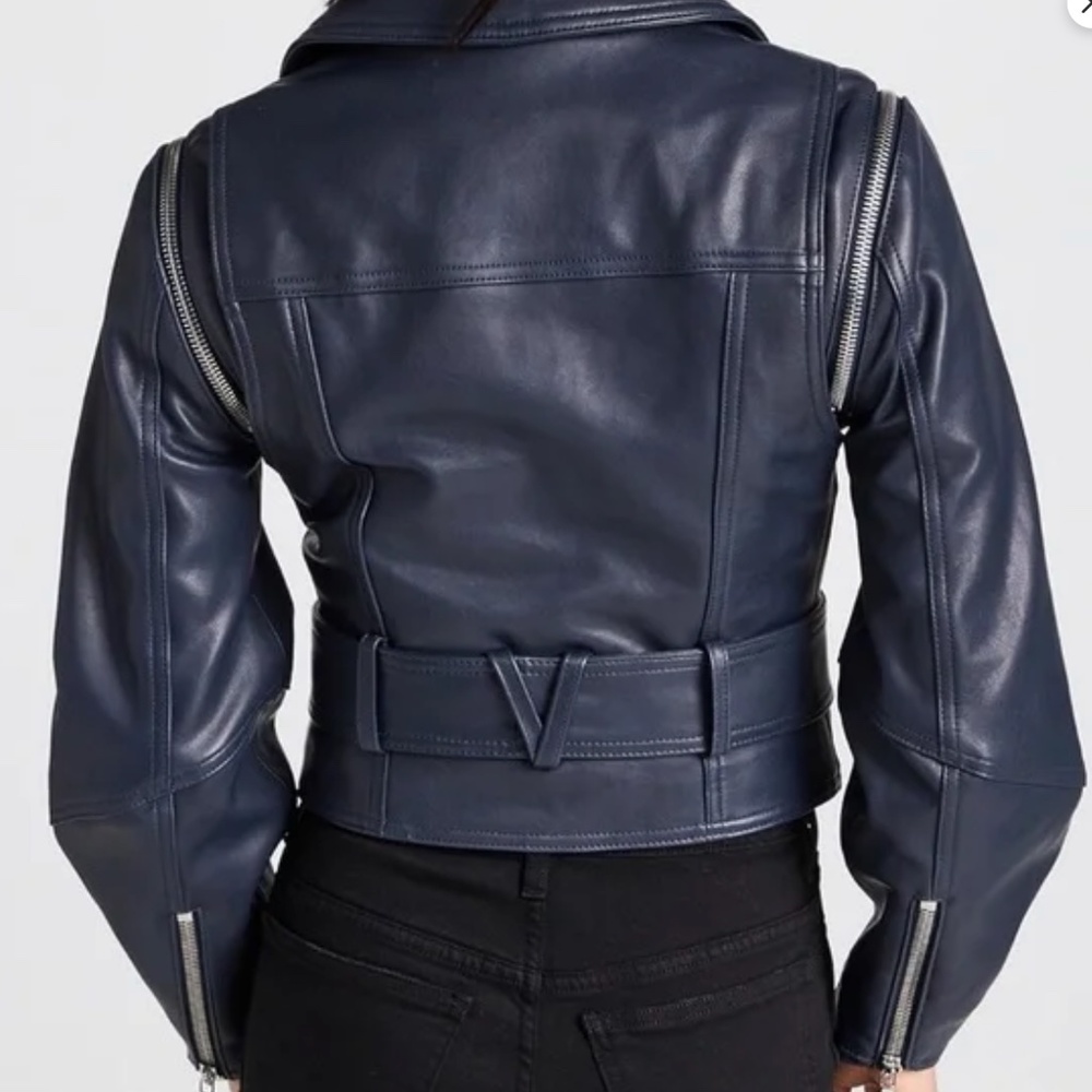 Veronica Beard Jylan Leather Moto Jacket & Vest combo/ Navy w/silver zipp size 4 - Picture 7 of 11